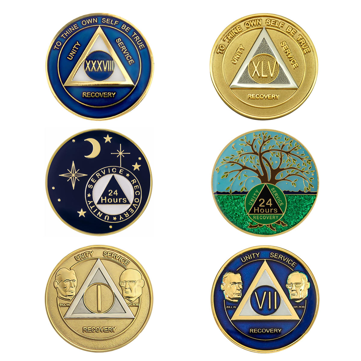 Classic Themed and Founders AA Anniversary Medallions Collection