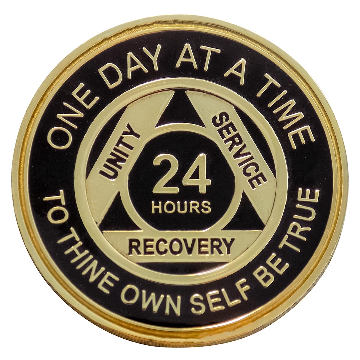 Black and Gold painted 24 Hour AA sobriety medallion